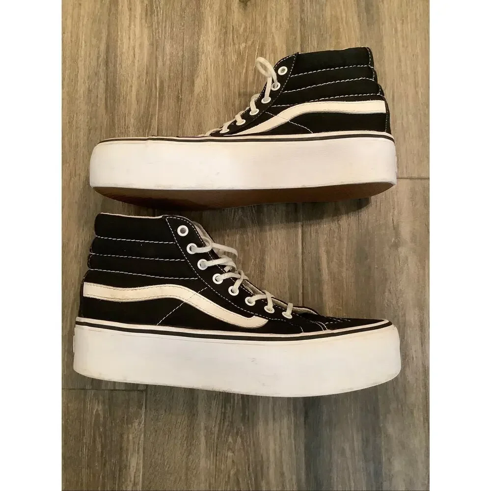 Vans Unisex M7.5 W9 Black White Sk8-Hi Tapered Platform Shoes Streetwear P8-8